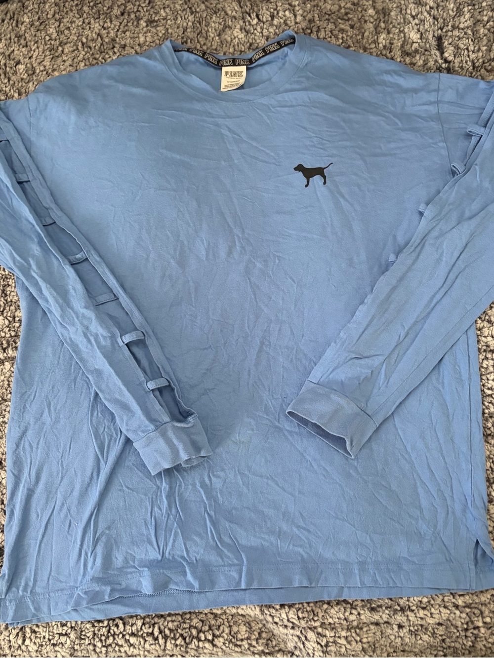 PINK Victoria's Secret Long-Sleeve Tee in Light Blue with Dog Logo